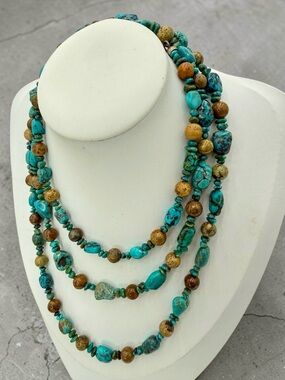 Jay King DTR Turquoise with Picture Jasper Beaded 36” Necklace Sterling 925 77g
